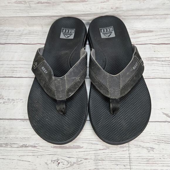 Reef Mens Black Synthetic Leather Cushion Spring 2.0 Flip Flops Sandal Size 9 - Picture 2 of 5